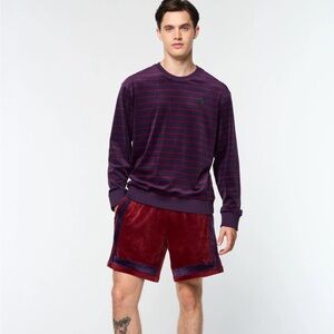 NWOT Sergio Tacchini Men’s XL Foggia Velour Crewneck Sweatshirt Purple Stripe